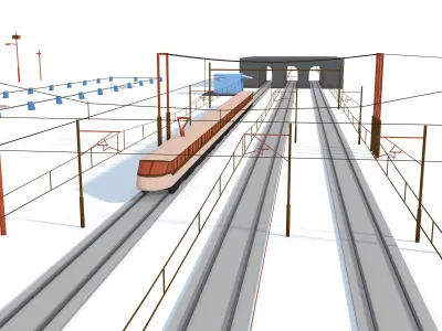 Cartoon Train Rail Kitbash - simple polygons 3D model 3D model