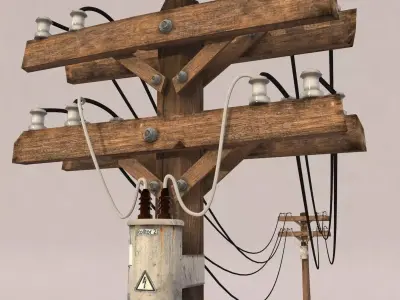 Old Wood Pole Low Poly 3D model