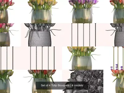 Set of 4 Tulip Bouquets 3D Model Pack