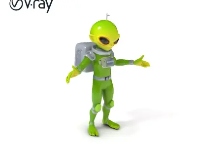 Green Alien Astronaut D Model with SciFi Space Suit and Big Eyes Low-poly 3D model