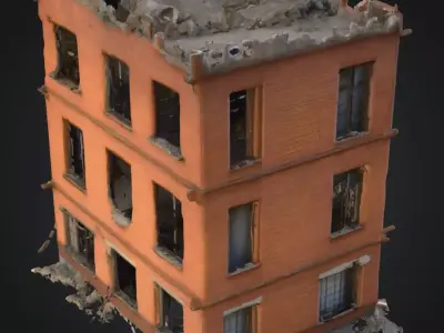 Abandoned Factory Building 3D Model Overgrown Graffiti Ruin Low-poly 3D model