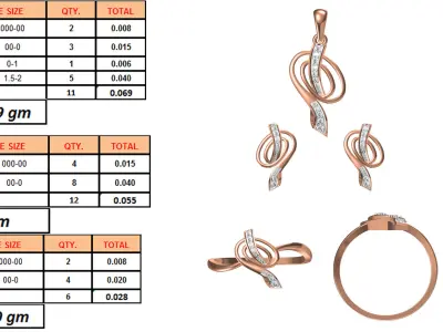 Light wt Ring Earrings Pendant set 3dm stl 1-render details 3D print model