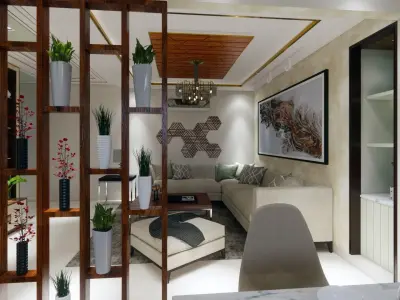 Living and Dining with Kitchen interior design 3D model