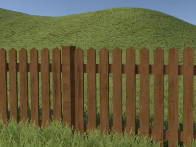 fence wooden in middle of grassy field Low-poly 3D model