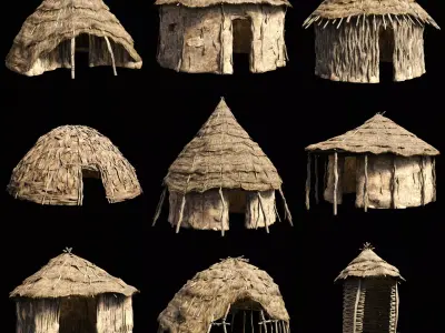 PRIMITIVE AFRICAN PRIMAL HUT SHELTER HOUSE COTTAGE COLLECTION Low-poly 3D model