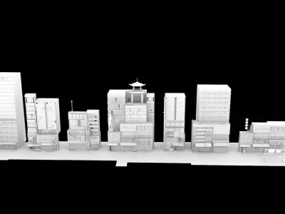 Tokyo Street Building Assets kidbash set Low-poly 3D model