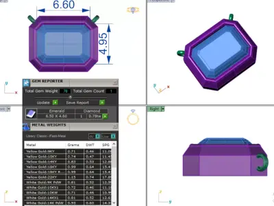 Emerald Cut Gold and Silver Pendant CAD Design STL 3DM 3D print model