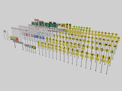 American Road Sign Pack Low-poly 3D model