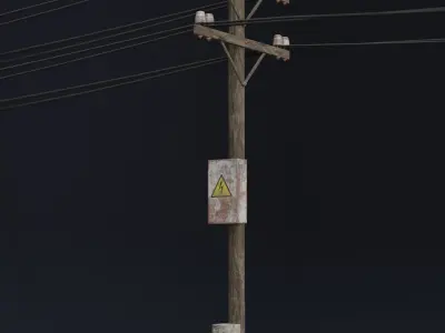 Old electric pole set PBR game ready Low-poly 3D model