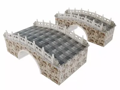 Japan Stone Arch Bridge Pack 3D model