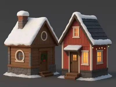 Modular Winter Cottage Pack - 2 Variants Low-poly 3D model