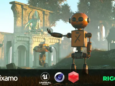 Retro Robot Character  Rigged  4K PBR Textures   Low-poly 3D model