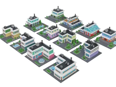 Low Poly House Pack Low-poly 3D model