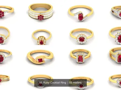 55 Ruby Cocktail Ring  3D Model Pack