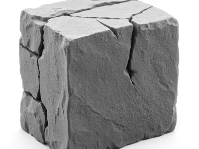 Cracked Stone Block 3D Model Low-poly 3D model