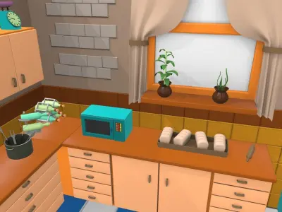 Isometric cartoon kitchen room 01 3D model