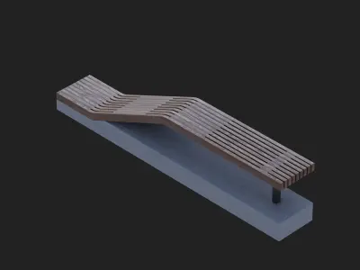 Modern Curved Urban Wooden Bench  Low-poly 3D model
