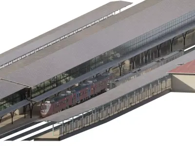 FICTIONAL STATION WITH 3 TYPES OF ELECTRIC TRAINS 3D model