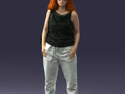 000415 Realistic Woman Casual Street Pose Full Body Scan Low-poly 3D model