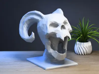 Skull dragon horns low-poly  scream Headphone Stand Cyborg  3D print model