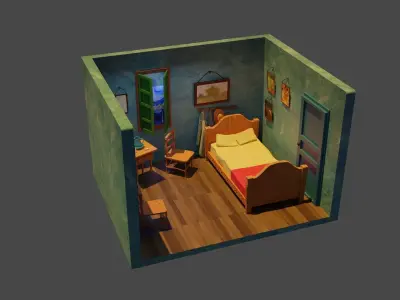 Vincent Van Gogh art like room low poly blender  Low-poly 3D model