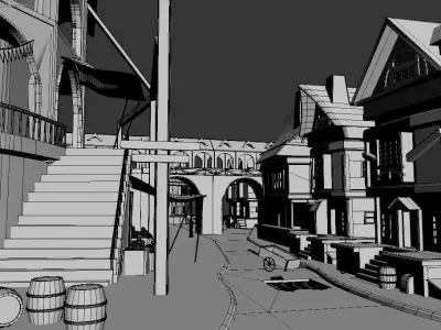Medieval Street 3D Game Environment Low-poly 3D model