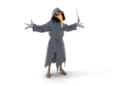 Plague Doctor Character Model Rigged and Animated Low-poly 3D model