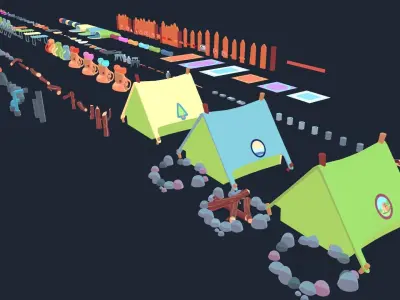 Cartoon camping kit Low-poly 3D model