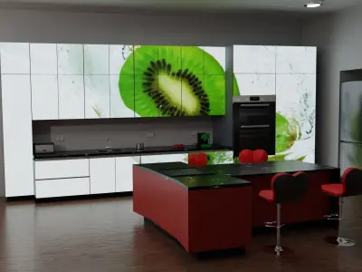 Kitchen with picture cabinet doors 3D model