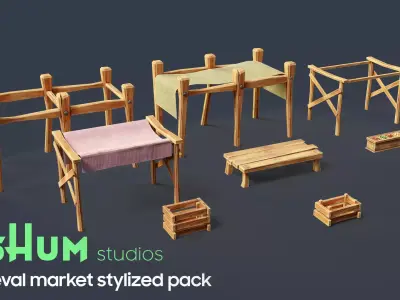 Medieval Stylized Market Set  Low-poly 3D model