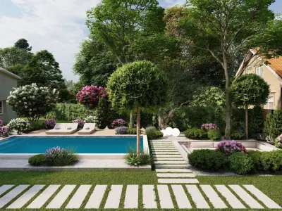 3D Exterior Scene 3D model design garden and landscape 3D 3D model