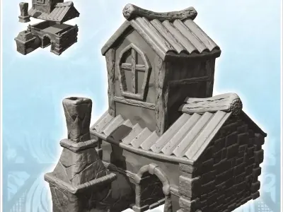 Blacksmiths shop in cut stone with arch in the center 11 - Medie 3D print model