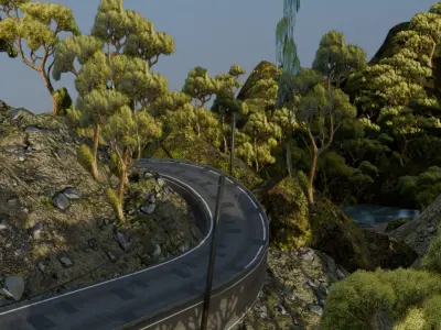 Realistic Stylized Mountain Terrain with Curved Road Low-poly 3D model