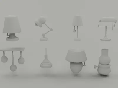 8 Stylized Low Poly Lamps Set Low-poly 3D model