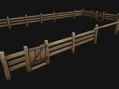 Fence Farm  Wooden Constructor Low-poly 3D model