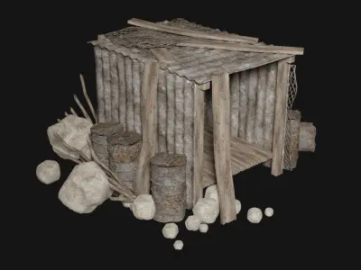 POST APO IMPROVISED SHELTER TENT HOUSE CAMP SURVIVAL COLLECTION Low-poly 3D model