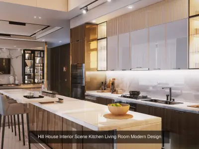 Mordern Hill House Exterior and Interior Scene with 2D Drawing 3D Model Pack