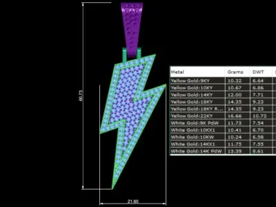 lightning bolt with diamonds pendant 3D model 3D print model