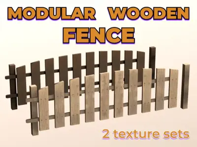 Wooden Low Fence 2 texture garden palisade Low-poly 3D model
