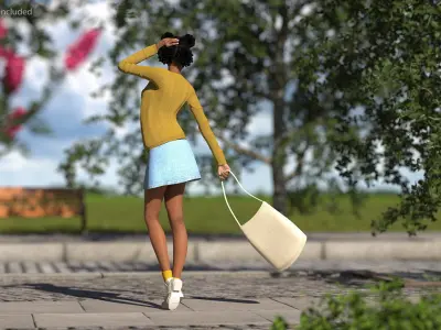 Street Style Light Skin Black Teenage Girl Rigged for Cinema 4D 3D model