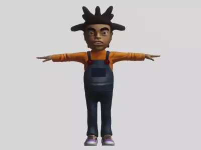 Toony Black Man Rapper Character - Rigged Low-poly 3D model