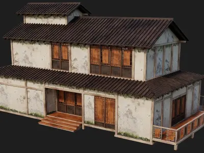 Old Japanese Building 4K Textures GameReady 170 Low-poly 3D model