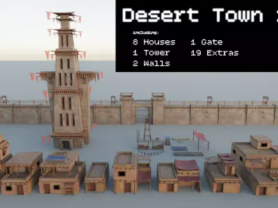 Destert town Set Low-poly 3D model