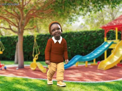  Little Black Boy Light Skin Autumn Clothes Rigged for Maya 