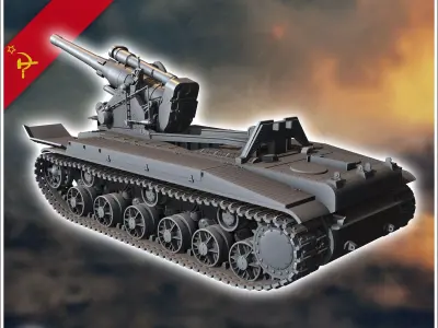 S-51 Self-Propelled Gun - Soviet army WW2 Second World East fron 3D print model V1