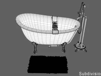 Bathroom with bathtub and toilet Low-poly 3D model