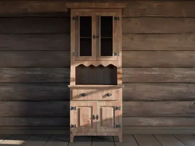 Small Rustic Cabinet - Country Style Wooden Cabinet - 8K Atlas 3D model