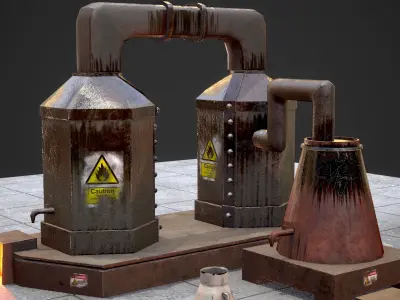 Factory Model with PBR texture Low-poly 3D model