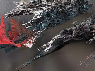 Dark Cyberpunk Trading outpost kit bash  3D model