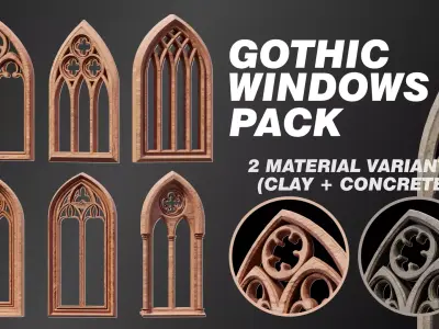 Gothic Windows Pack Low-poly 3D model